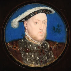 Henry VIII em um gibão cinza e vestido de pele (wc e bodycolour em pergaminho)